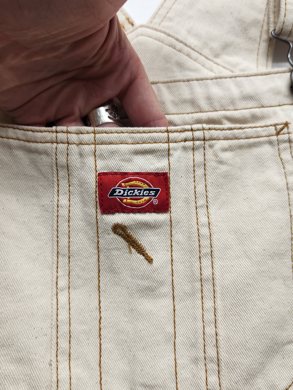 ⭐️NWT Dickies Bib Carpenter Shortalls Utility Cream Juniors Large Women Sm/Med - Picture 4 of 12